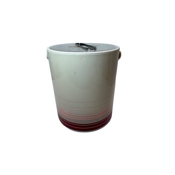 Retro Insulated Ice Bucket With Lid & Tongs White With Red Gradient Stripes - Picture 1 of 13